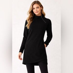 Athleta Black Asymmetrical Zip Tunic Pullover Sweatshirt Large Tall